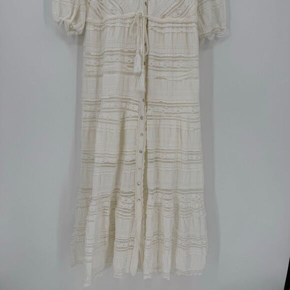 A Collective Story Tiered Button Front Maxi Dress Women Large White Whimsical - Picture 3 of 11
